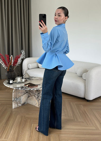Poplin Shirt with Ballerina Skirt -  BLUE