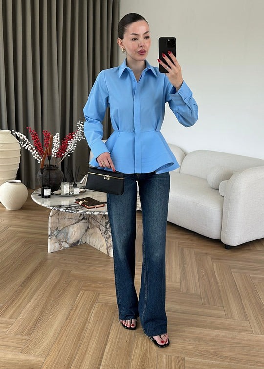 Poplin Shirt with Ballerina Skirt -  BLUE