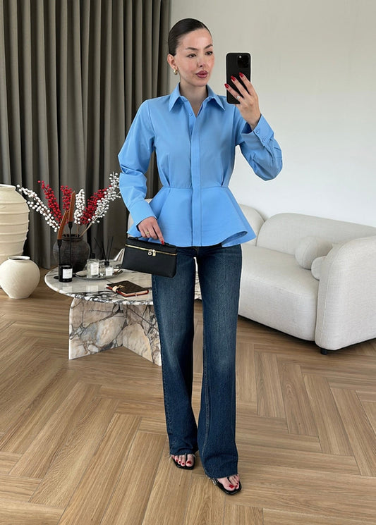 Poplin Shirt with Ballerina Skirt -  BLUE