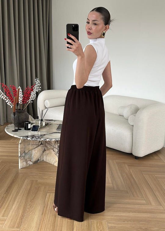 Oversized bomber with wide leg trouser co-ord set- brown