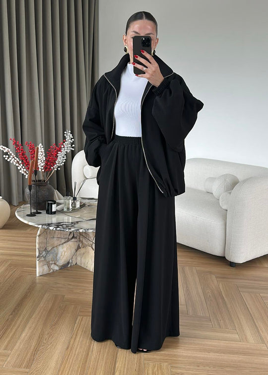 Oversized bomber with wide leg trouser co-ord set- brown