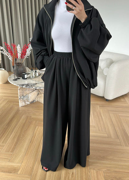 Oversized bomber with wide leg trouser co-ord set- brown