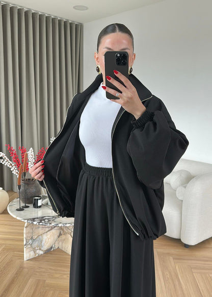 Oversized bomber with wide leg trouser co-ord set- brown