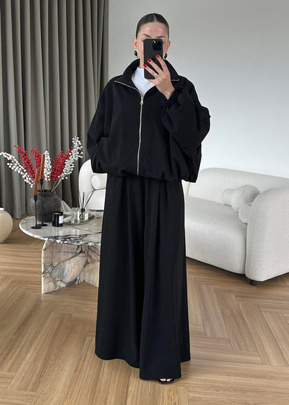 Oversized bomber with wide leg trouser co-ord set- brown