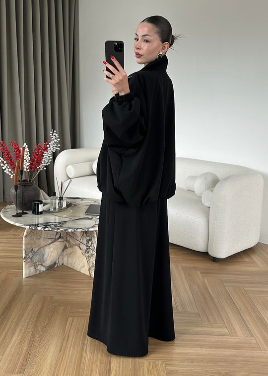 Oversized bomber with wide leg trouser co-ord set- brown