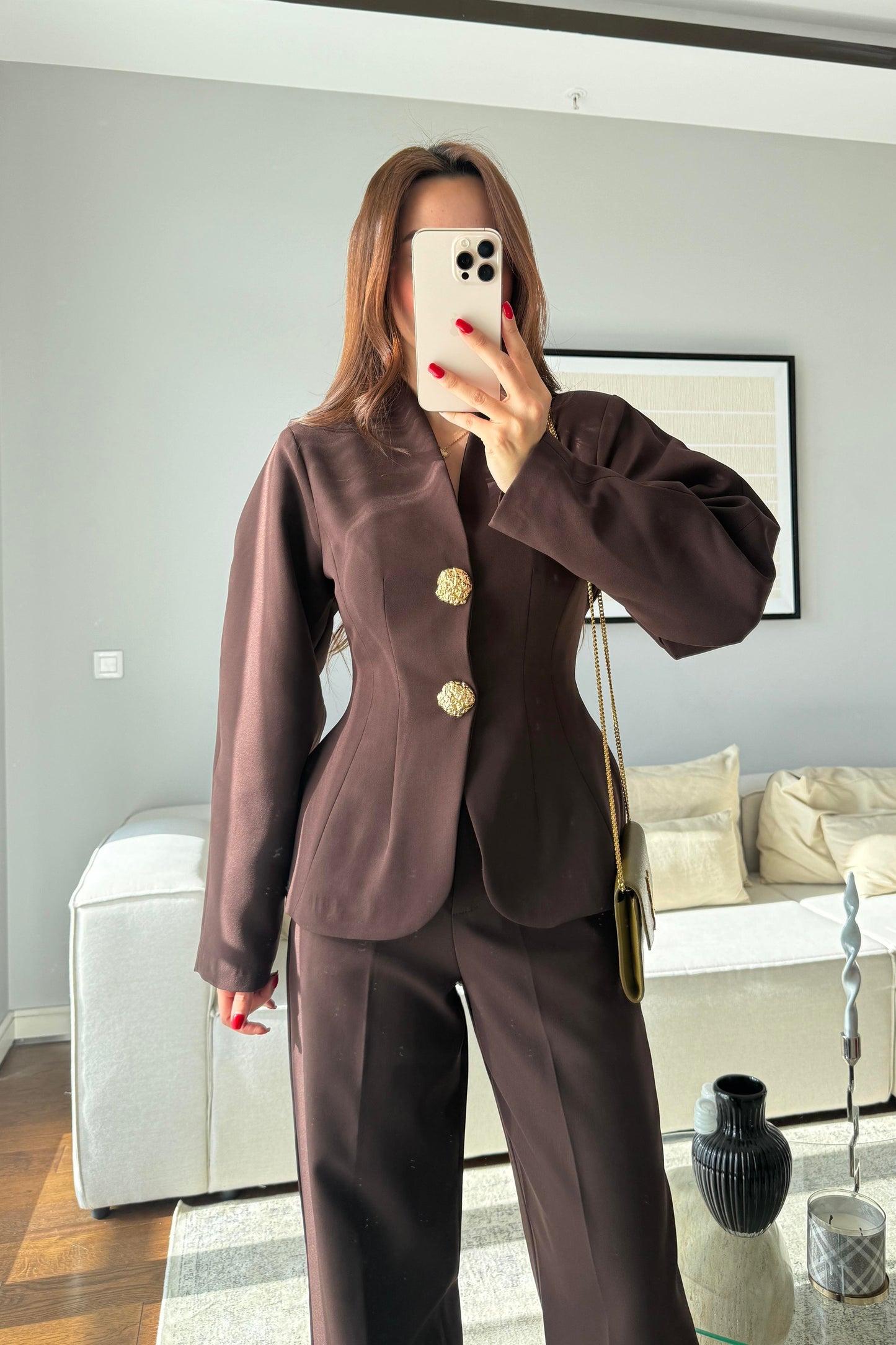 Balloon Sleeve waist-fitted pleated suit