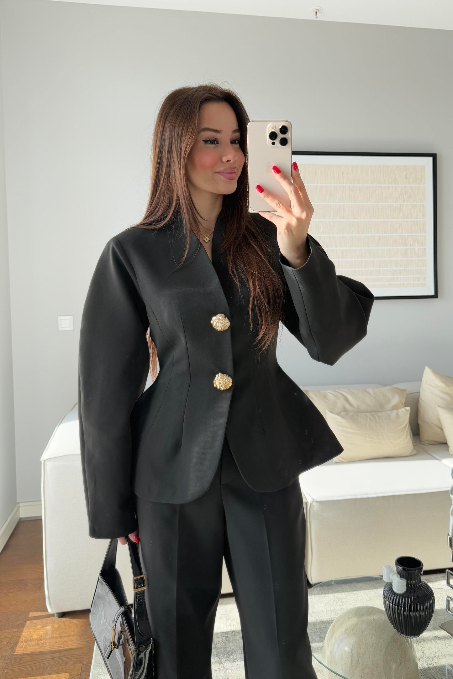Balloon Sleeve waist-fitted pleated suit