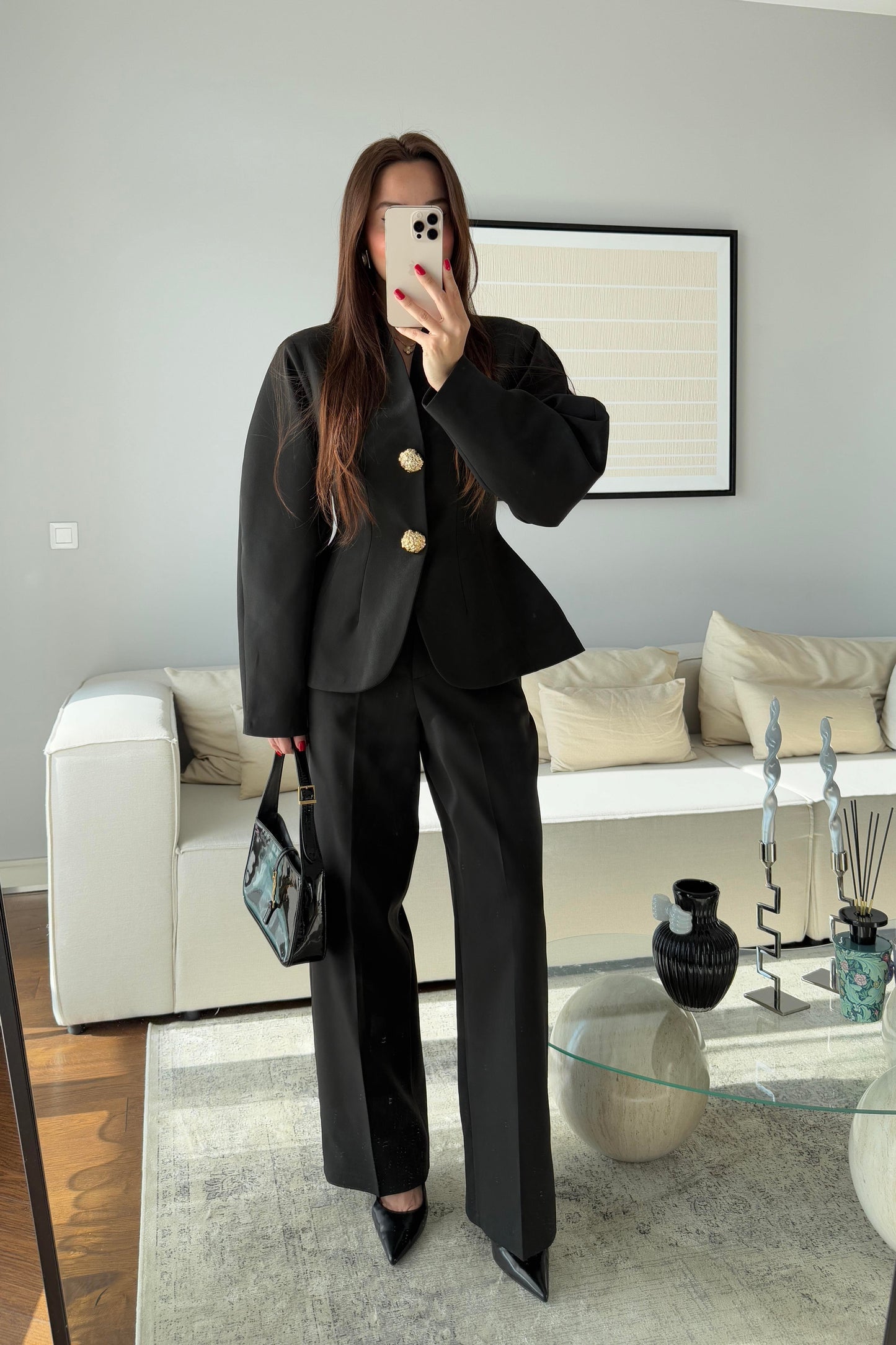 Balloon Sleeve waist-fitted pleated suit