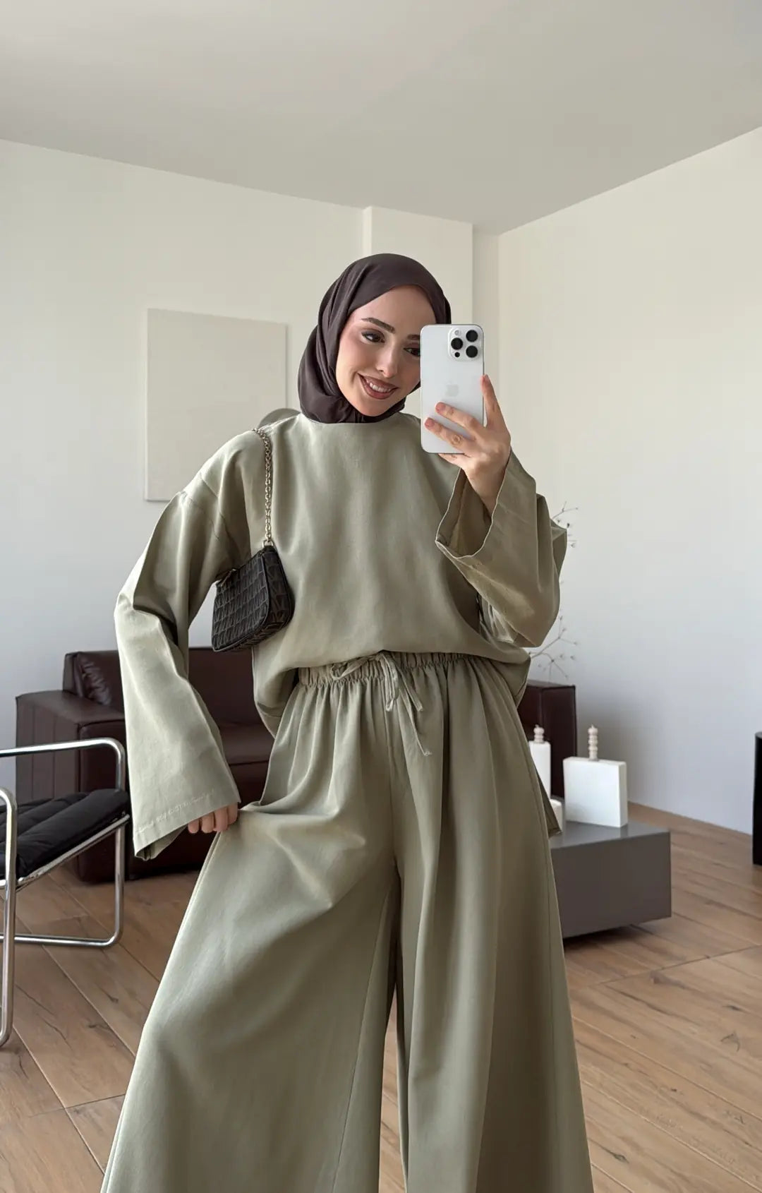 Linen Wide-Leg Blouse Set in Light Green
