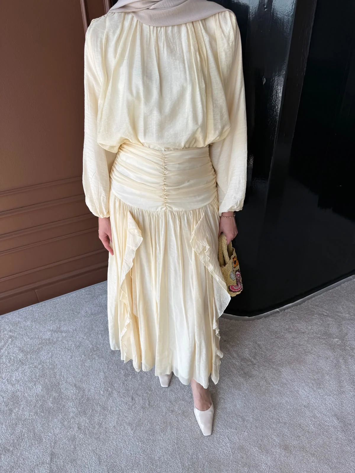 Blush Ruffle Blouse & Maxi Skirt Set - yellow