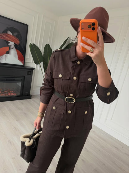 Belted double Pocket jeans suit