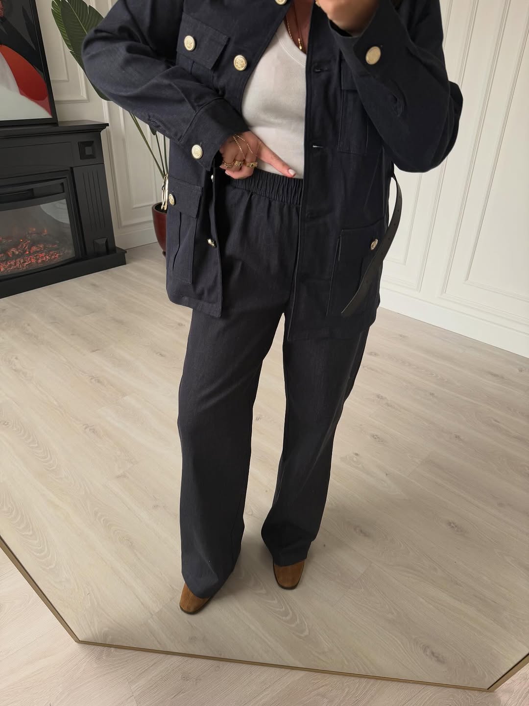 Belted double Pocket jeans suit