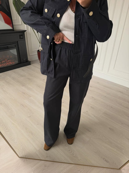 Belted double Pocket jeans suit