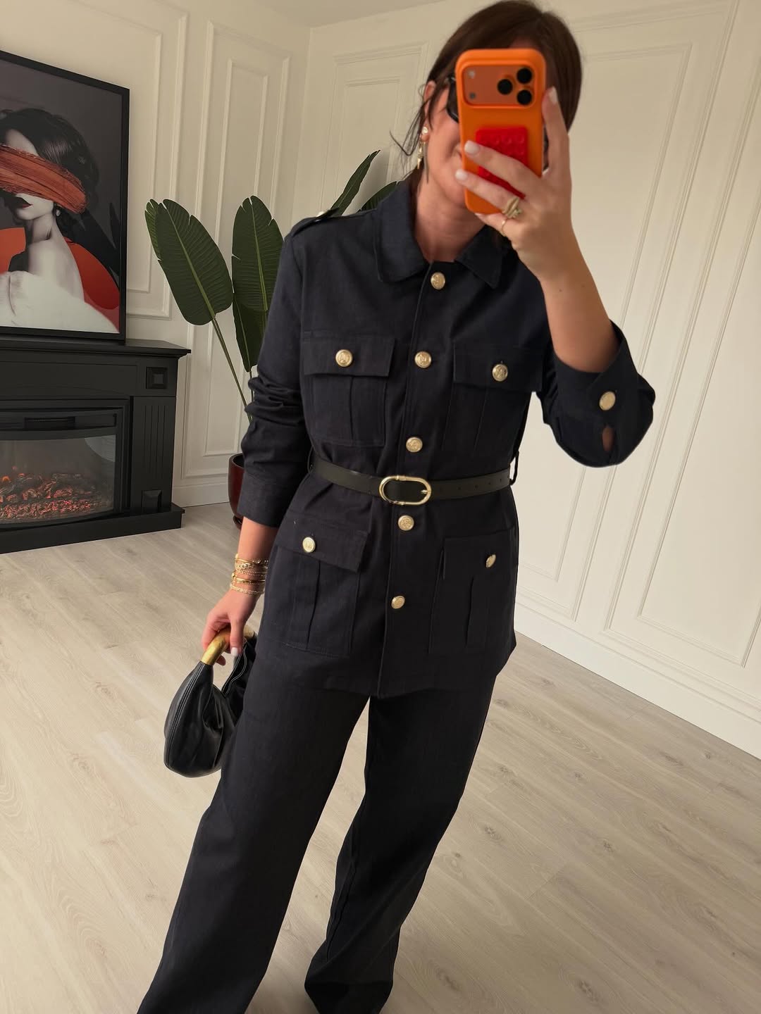 Belted double Pocket jeans suit