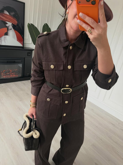 Belted double Pocket jeans suit