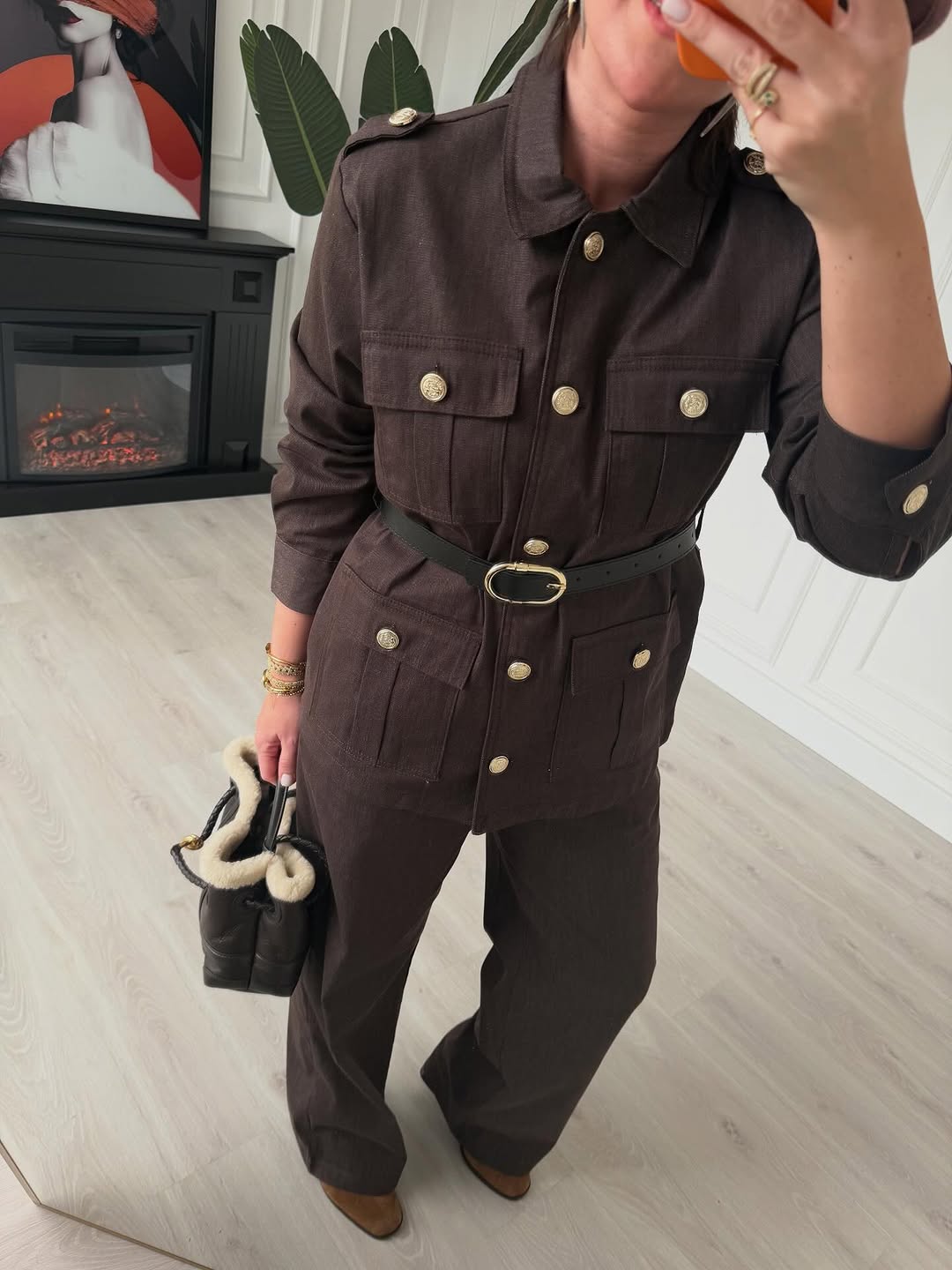Belted double Pocket jeans suit