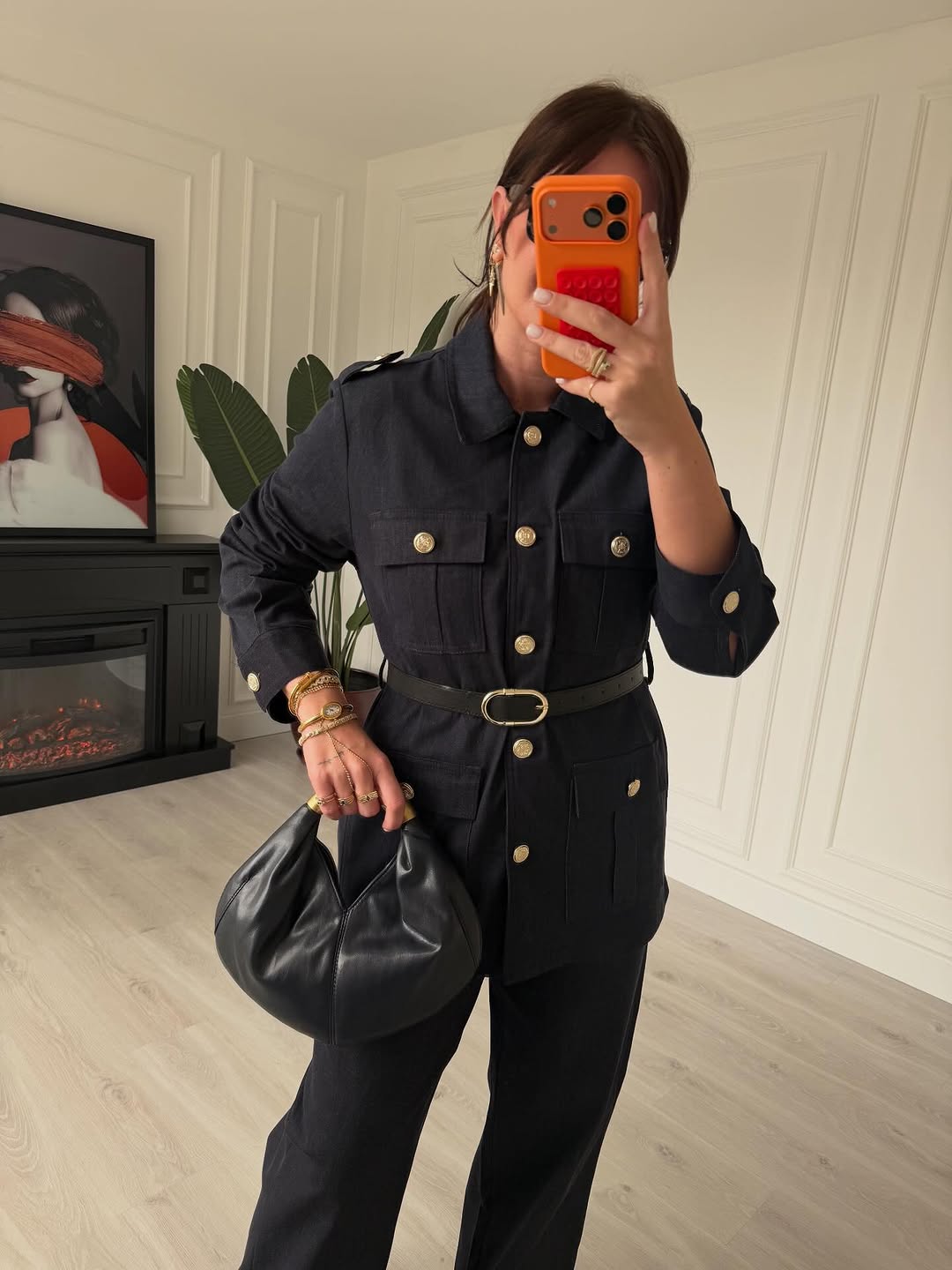 Belted double Pocket jeans suit