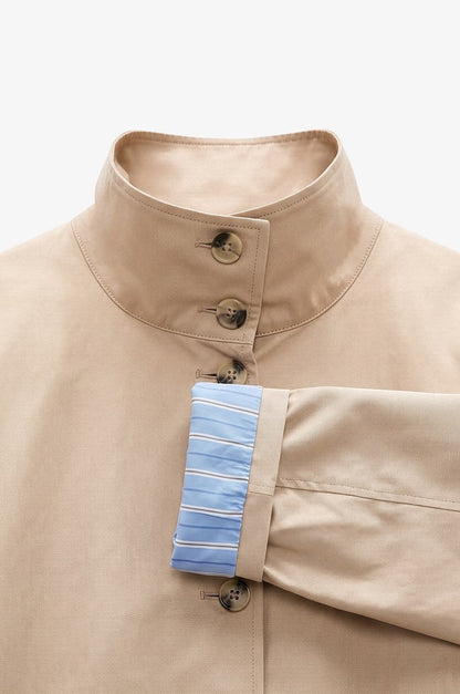 Striped lining Trench coat with folded Sleeve Detail - beige