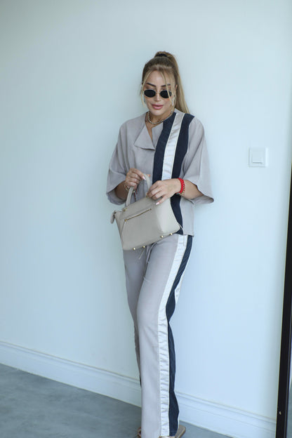Vollida Beige Adjustable Drawstring Colorblock Set
