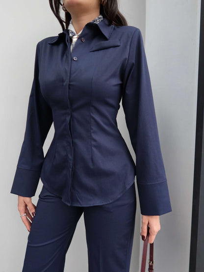 shirt with pleats bootcut trouser co-ord set