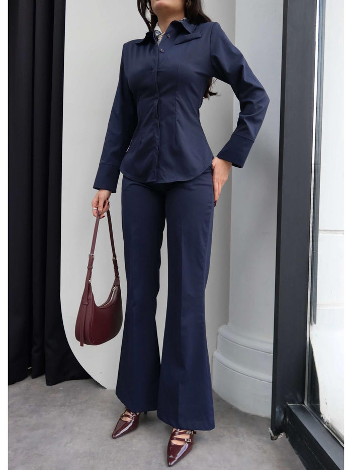 shirt with pleats bootcut trouser co-ord set