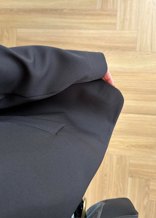 Asymmetrical Mandarin Collar blazer with Button Details - black