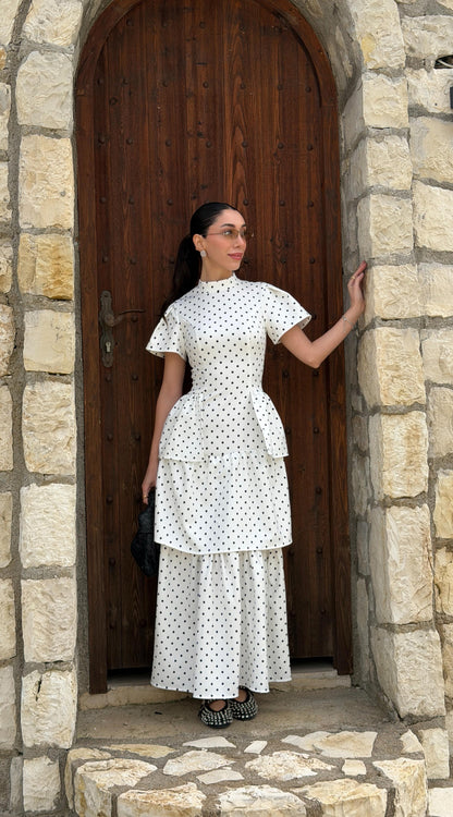 white ruffled corset detail dress