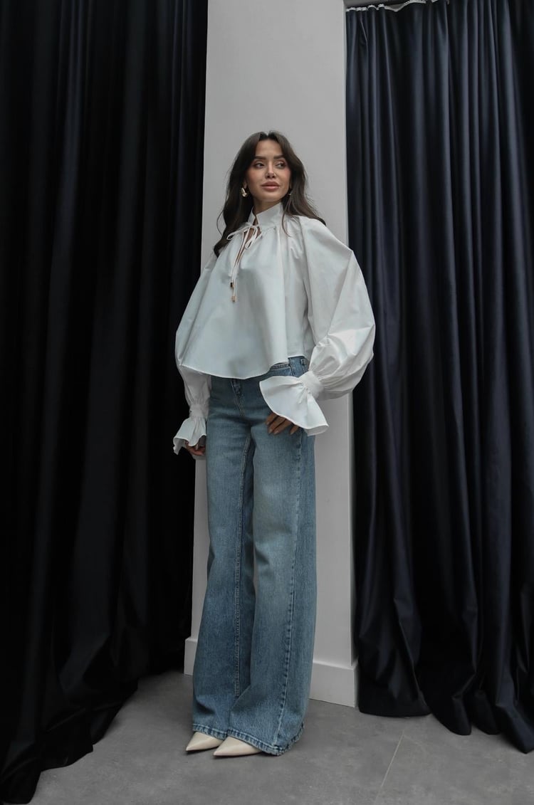White Shirt with Tie Collar Detail