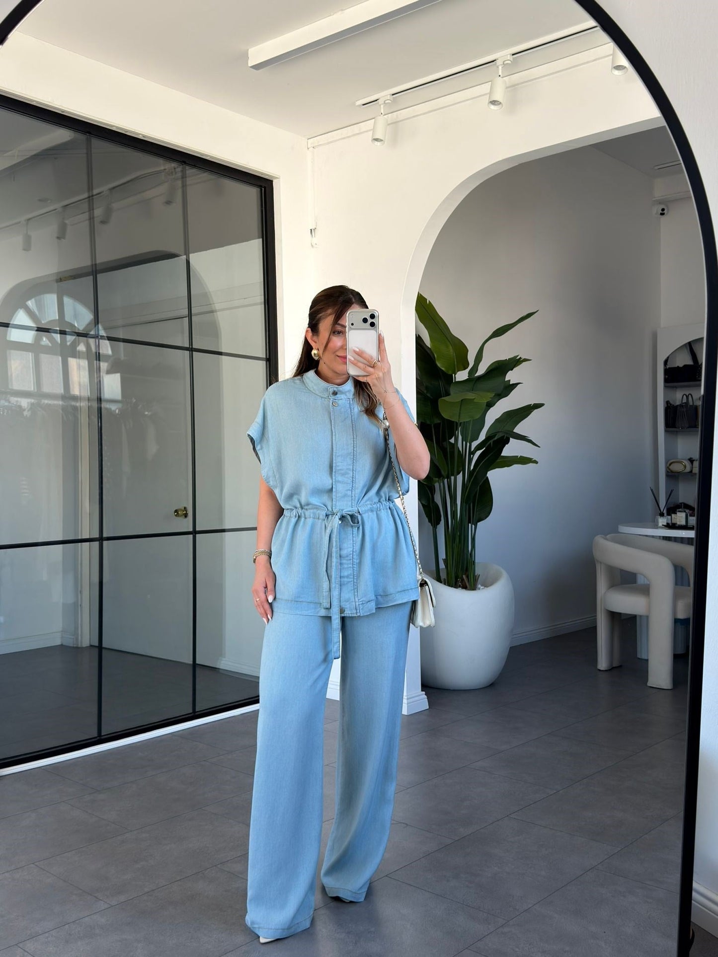 Belted Jeans tencel vest set