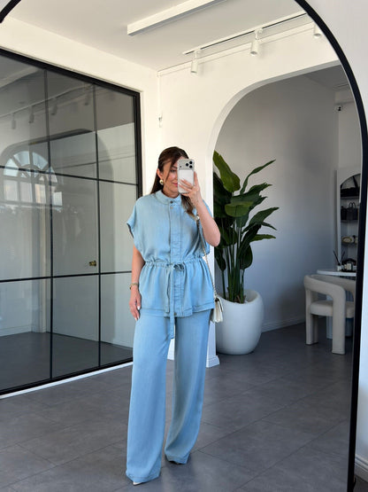 Belted Jeans tencel vest set