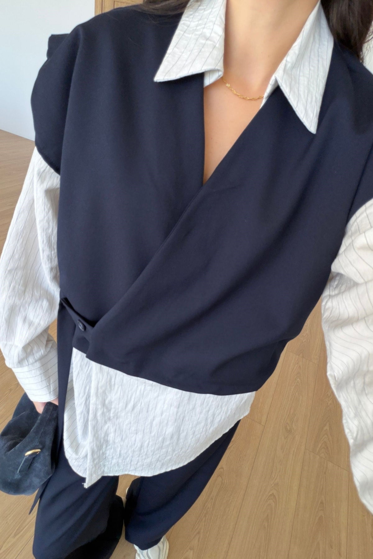 Vest with attached Shirt,waistband straight leg trouser co-ord Set