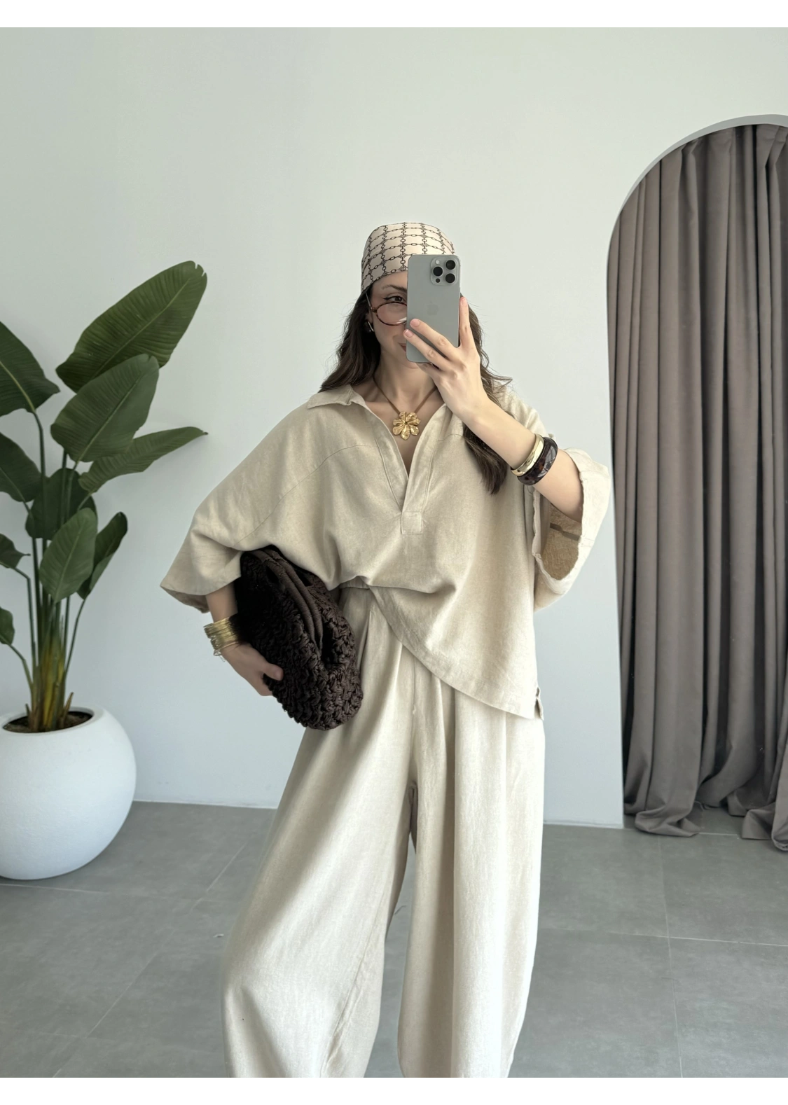 Oysho model linen co-ord set
