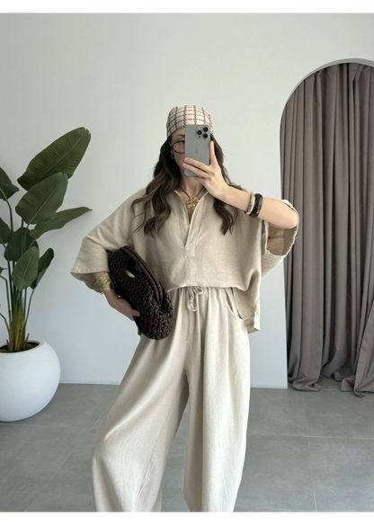 Oysho model linen co-ord set