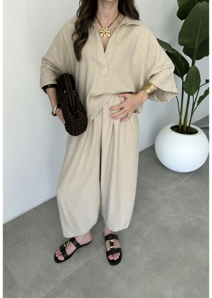 Oysho model linen co-ord set
