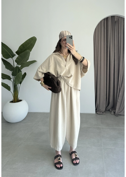 Oysho model linen co-ord set