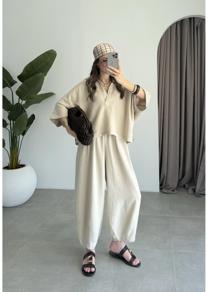 Oysho model linen co-ord set