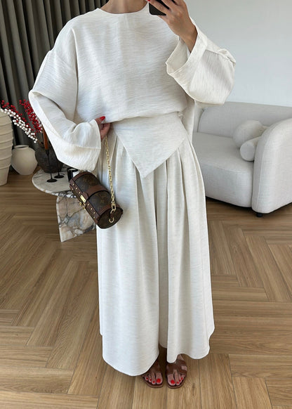 Wide sleeve blouse, Wide-leg trouser with Asymmetric attached Linen Suit