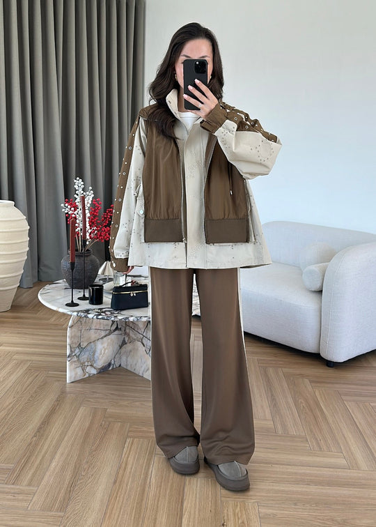 Embroidered Detail Design Set - camel