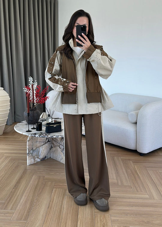 Embroidered Detail Design Set - camel