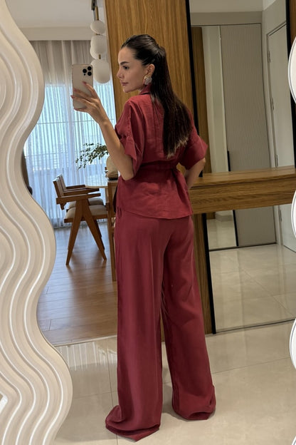 Gold zipper short sleeve tencel co-ord set