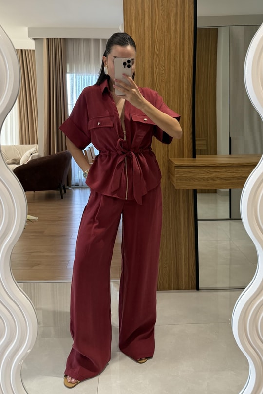Gold zipper short sleeve tencel co-ord set