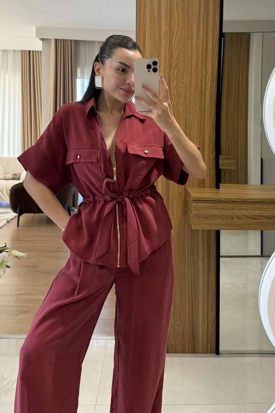 Gold zipper short sleeve tencel co-ord set