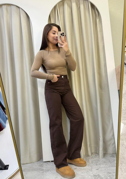 Zara brown wide leg jeans