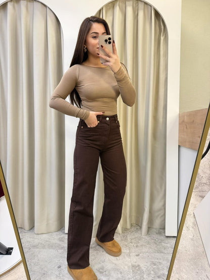 Zara brown wide leg jeans