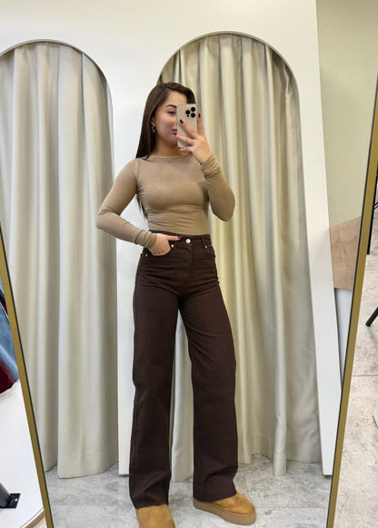 Zara brown wide leg jeans