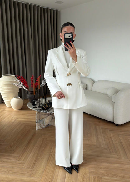 Large Buttoned, Waist-Fit Suit -  white