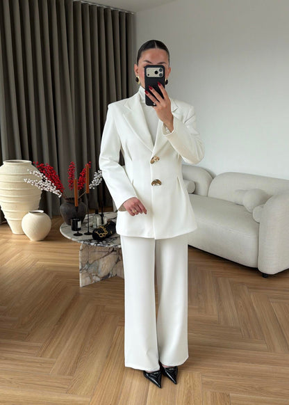 Large Buttoned, Waist-Fit Suit -  white