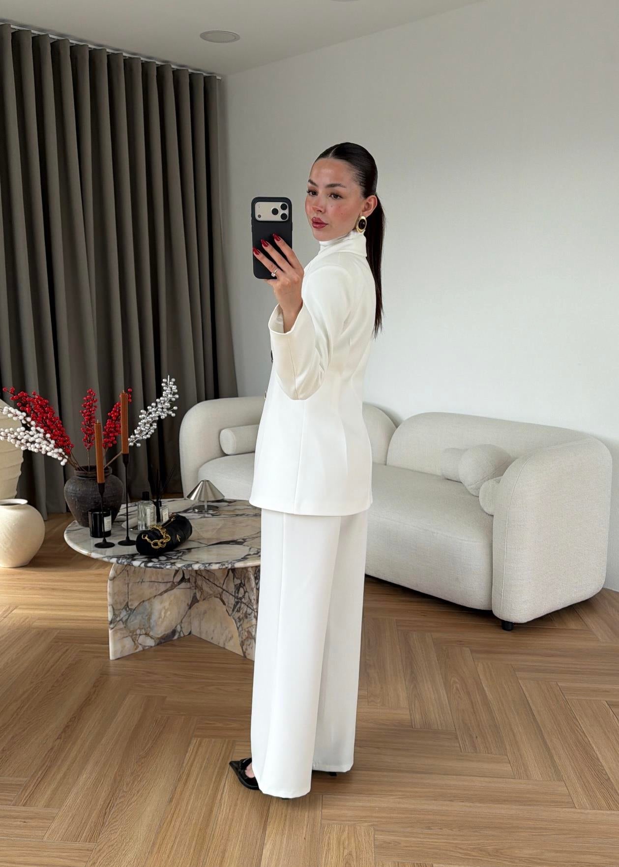 Large Buttoned, Waist-Fit Suit -  white