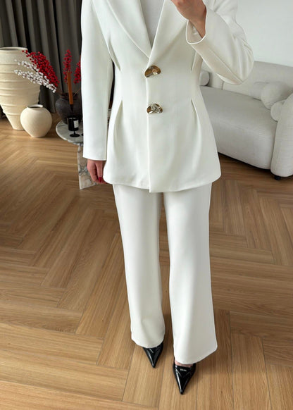 Large Buttoned, Waist-Fit Suit -  white