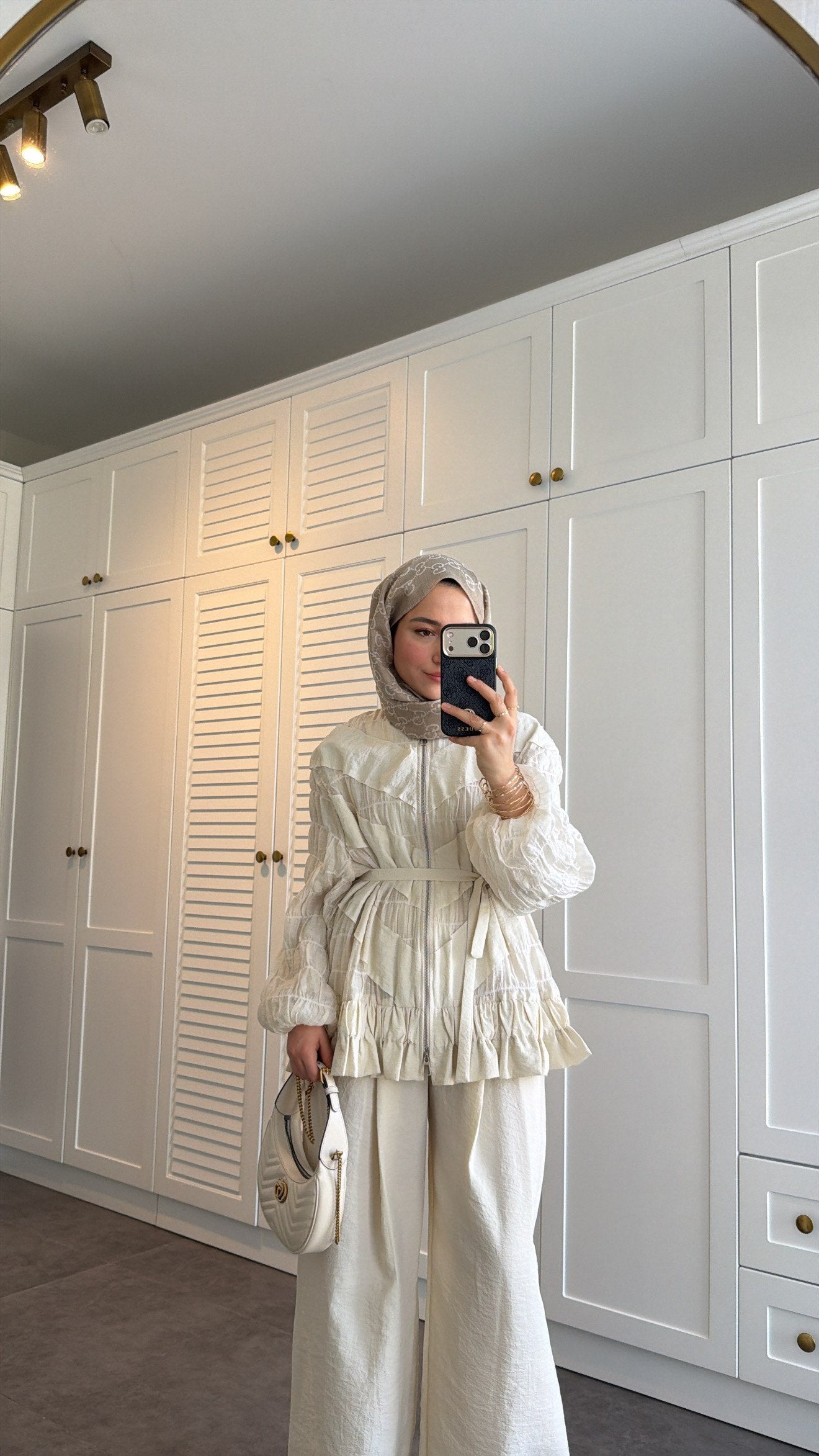belted zipper crinkle jacket ,waistband wide leg trouser co-ord set